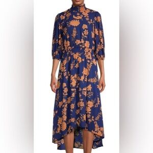 Nanette Lepore NWT Navy Blue Orange Floral Midi Dress